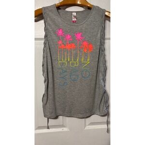 No Boundaries Womens XXL No Bad Days Palm Tree Graphic Tank Braided Sides Gray